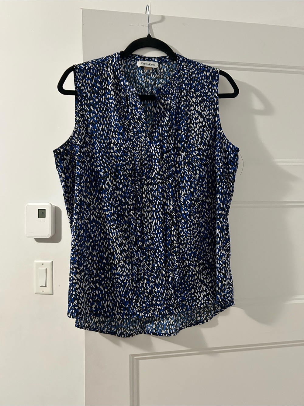 Calvin Klein Navy and White Printed Sleeveless Top